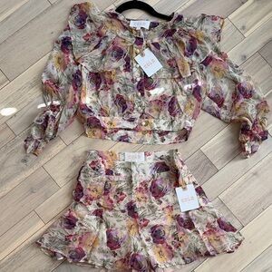 Stone Cold Fox Floral High Waist Shorts Set - Purple and Cream